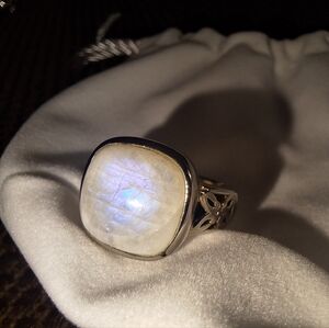 Affinity Gems 🌈Rainbow Moonstone Cushion Ring Sz 7 Sterling Silver QVC Retired